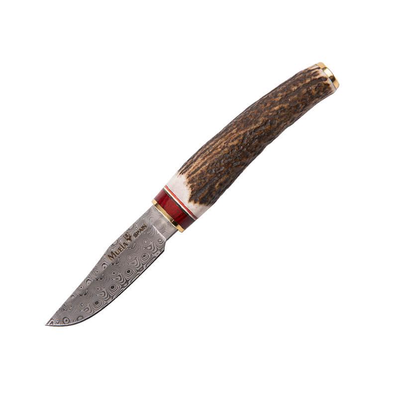 Cuchillo de lujo Muela Bowie 6 con hoja de acero damasco de 7.5 cm y virola de madera roja