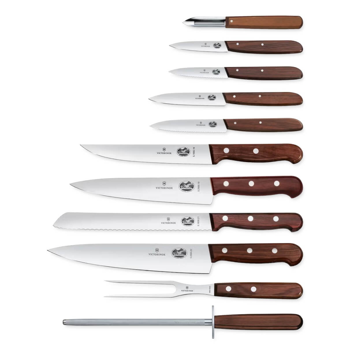 O bloco de facas de madeira Victorinox Wood Series inclui 11 peças.