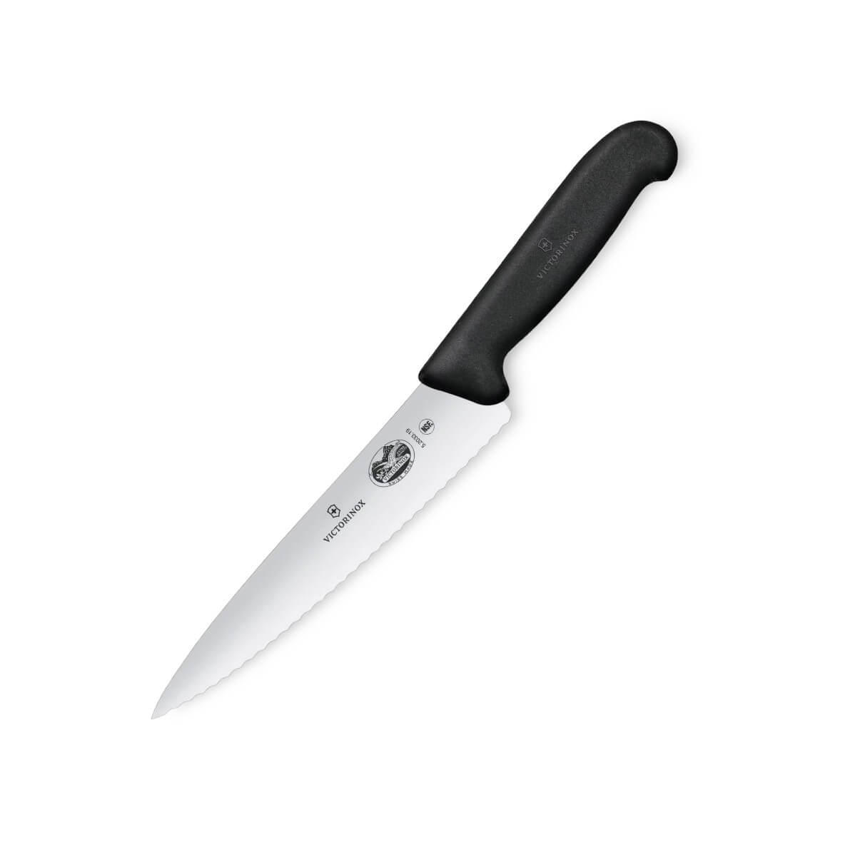 Faca de Chef Victorinox Fibrox de 19 cm com lâmina serrilhada e c...