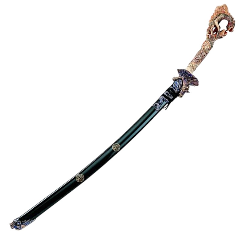 Katana con puño de dos dragones y vaina negra