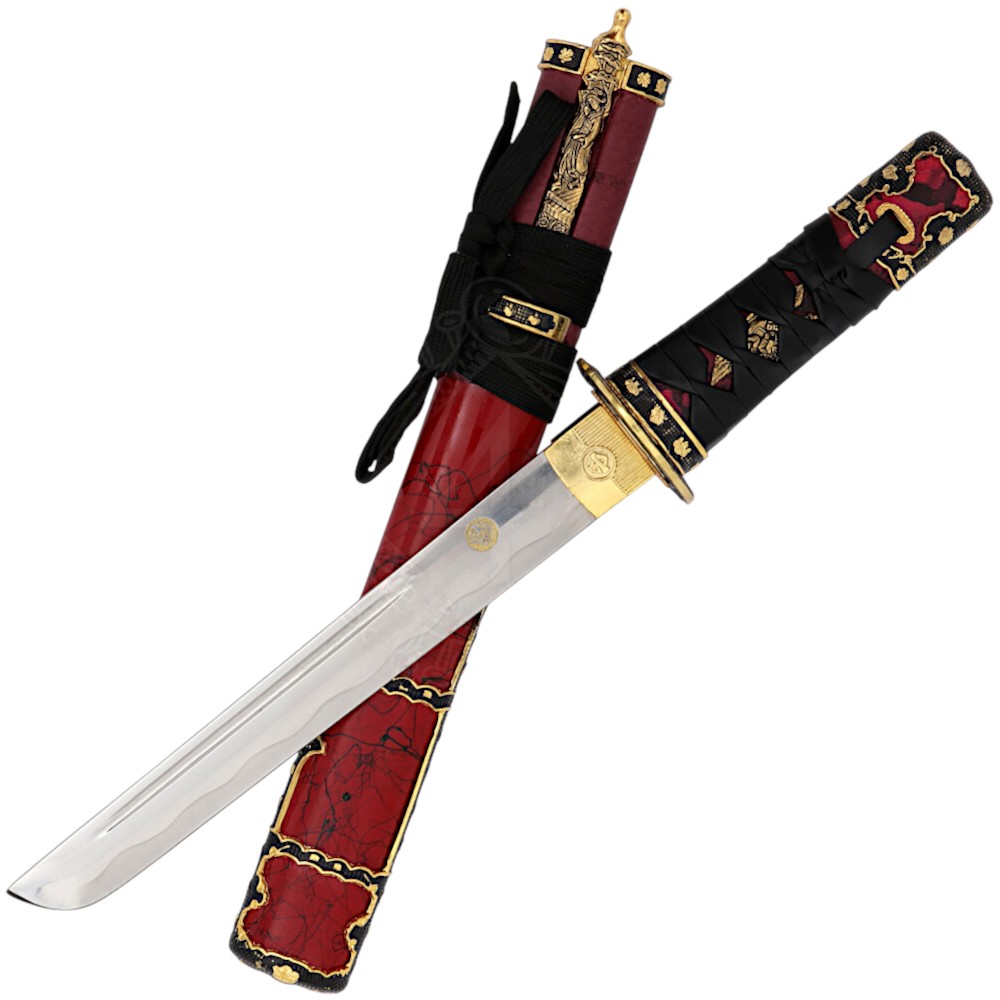 Tanto Tokugawa con vaina roja y puño trenzado de cuero negro