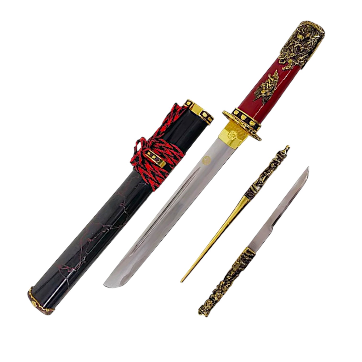 Tanto Shimazu con vaina roja y puño de madera roja