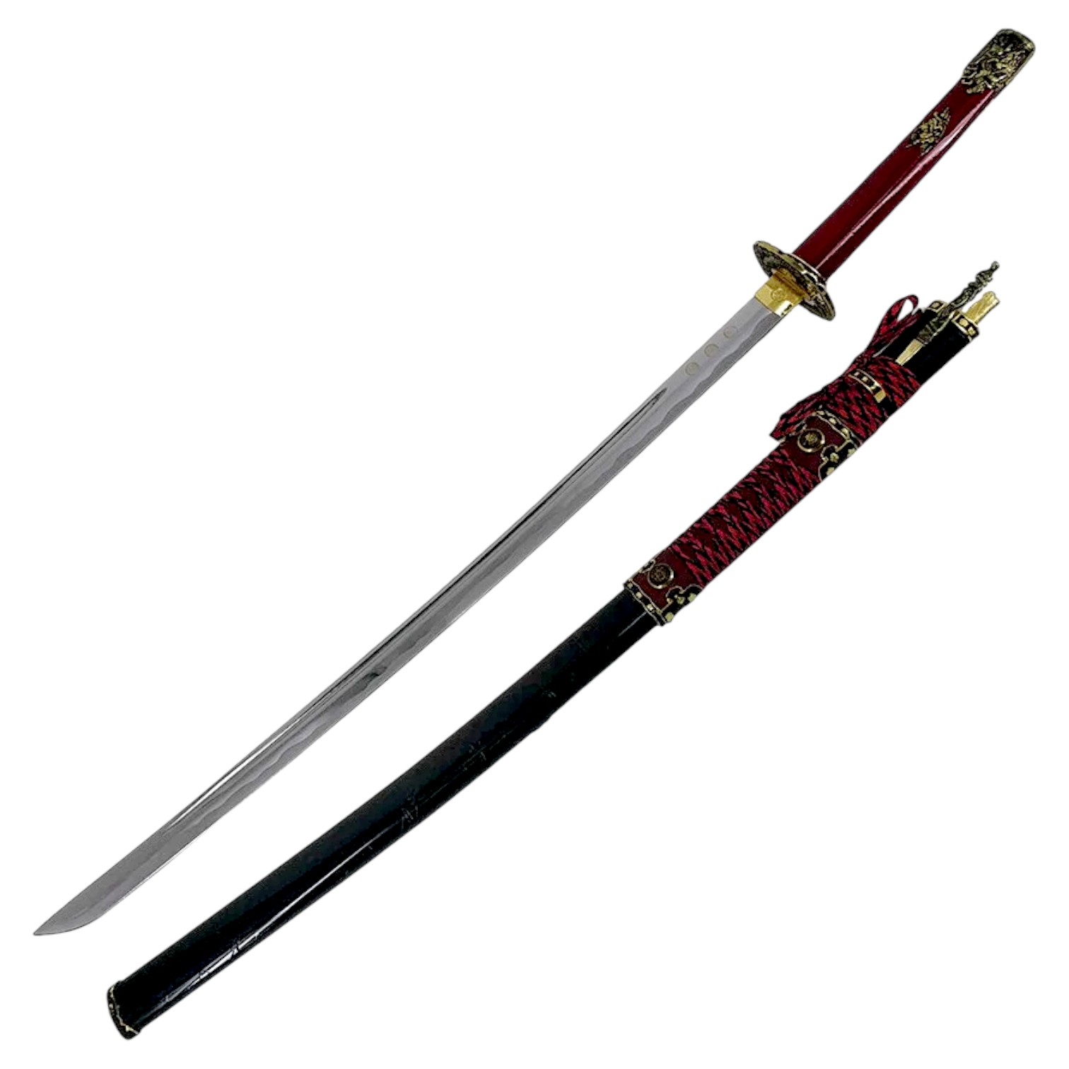 Katana Shimazu con vaina roja y puño de madera roja