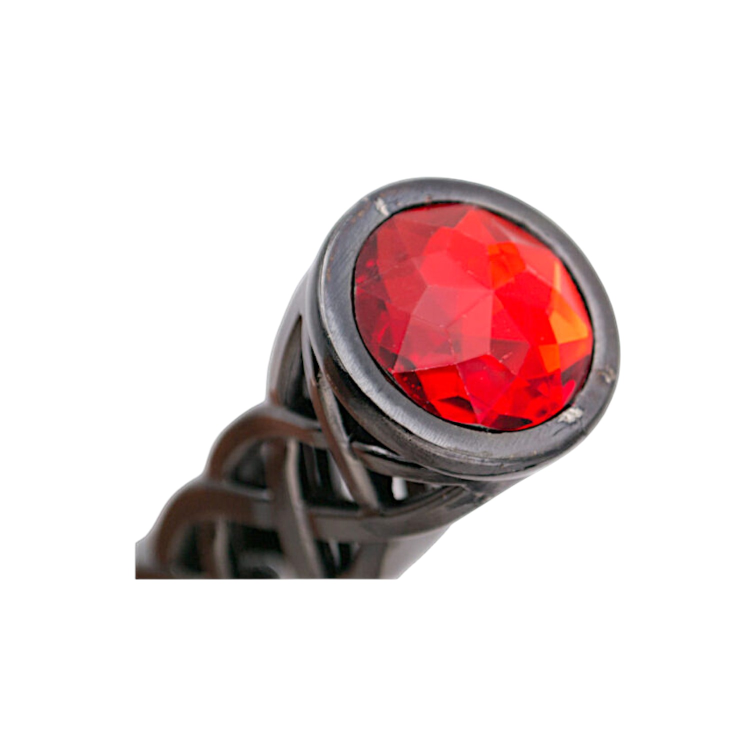 Daga antigua con hoja de 10,5 cm y mango de níquel trenzado con piedra roja en el pomo