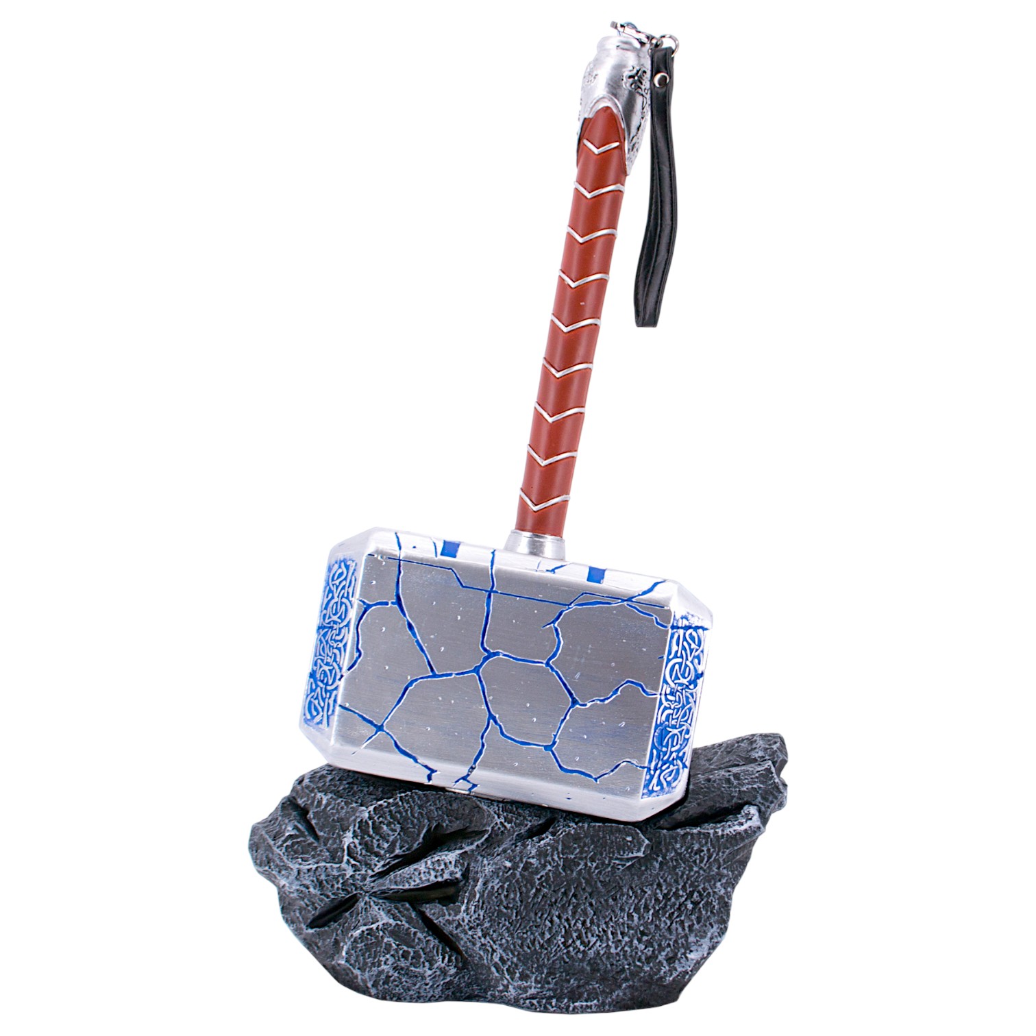 Martillo de Thor color níquel con detalles en azul y base