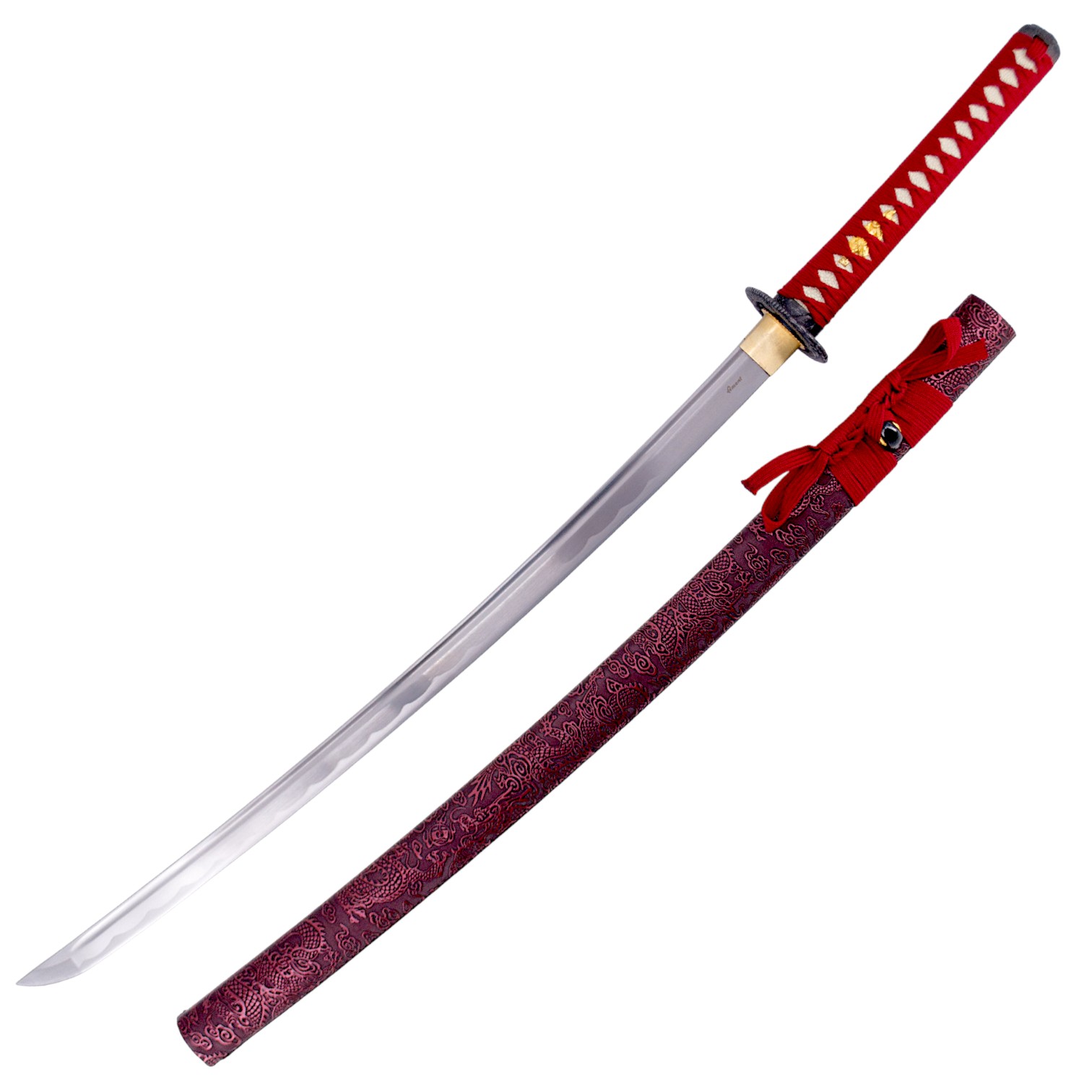 Katana funcional roja de acero carbono 1065 de 104 cm con hoja de...