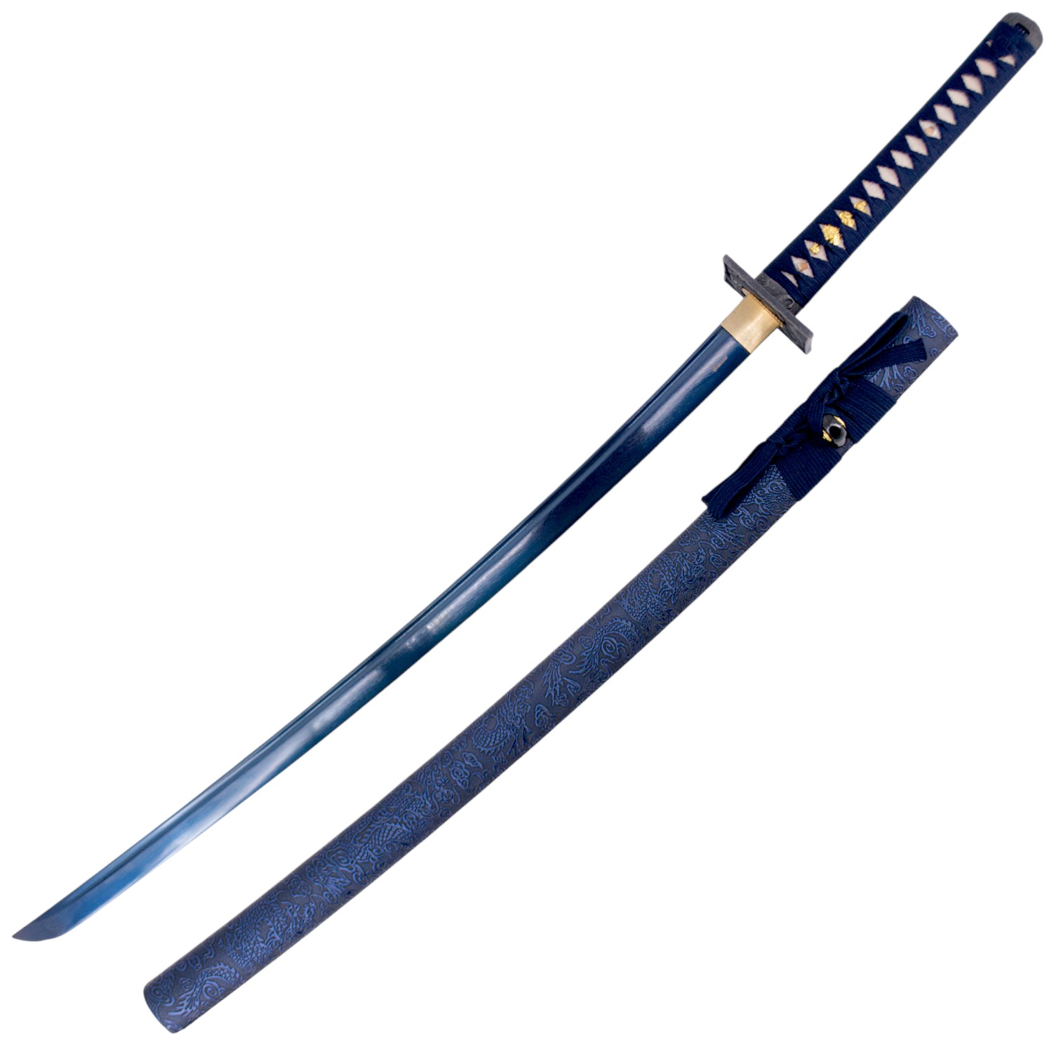 Katana funcional de acero damasco azul de 104 cm con hoja de 71,5...