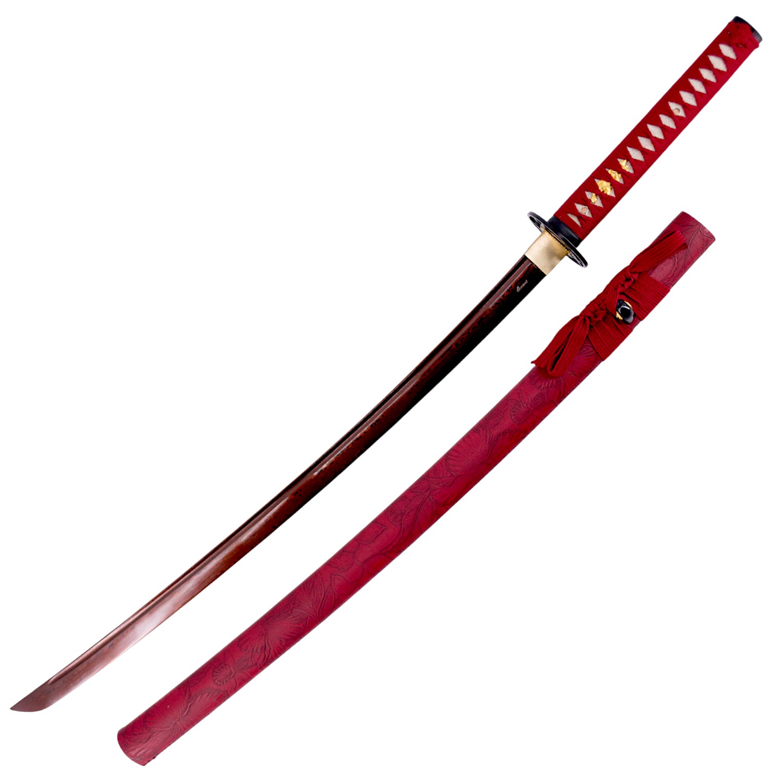 Katana funcional de acero damasco rojo de 104 cm con hoja de 71,5...