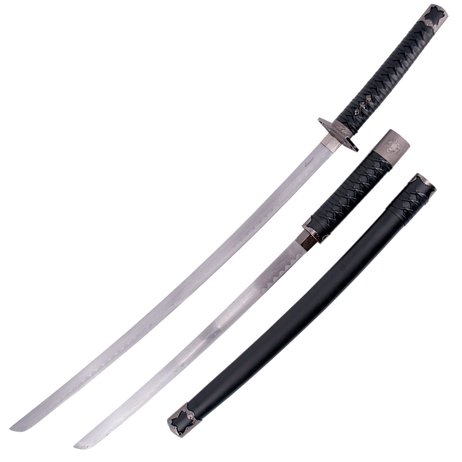Set de 2 piezas Katana y wakizashi negros con vaina y soporte