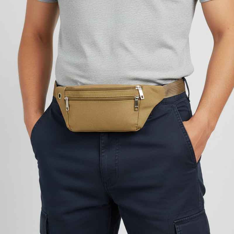 Riñonera táctica color coyote con 3 bolsillos