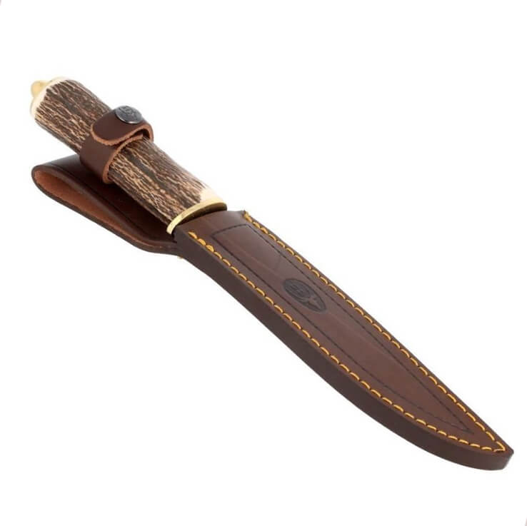 Cuchillo de caza Muela Tejón con mango de asta de ciervo y hoja de acero MoVa de 16.5 cm
