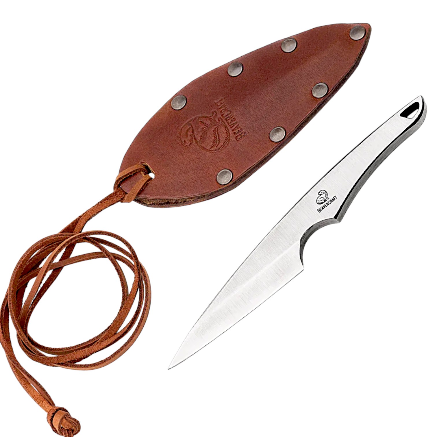 Cuchillo de cuello con funda de cuero Beavercraft