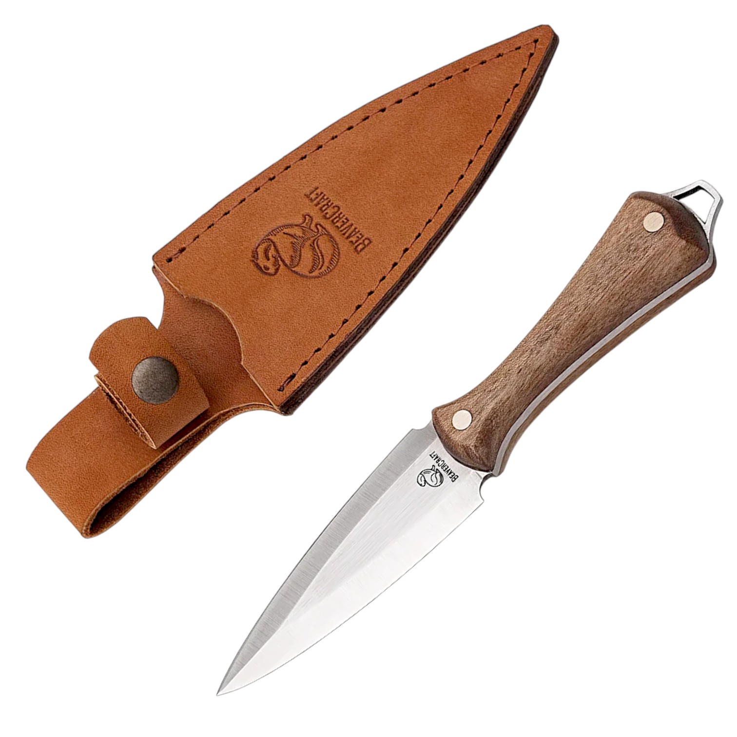 Daga de cuello con funda de cuero Beavercraft 140-NCK1