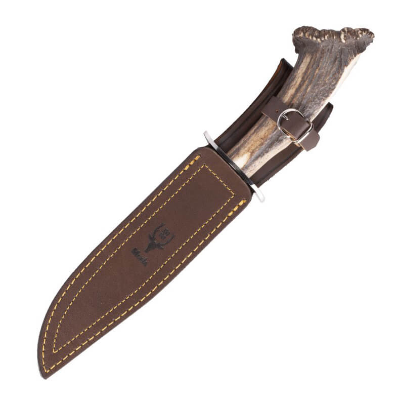 Muela Sarrio-19S Jagdmesser mit Hirschgeweihgriff mit Rosette und 19 cm langer Molybdän-Vanadium-Stahlklinge