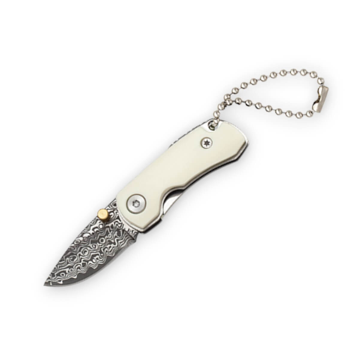 Navaja pequeña con mango acrílico blanco y hoja de acero decorado...