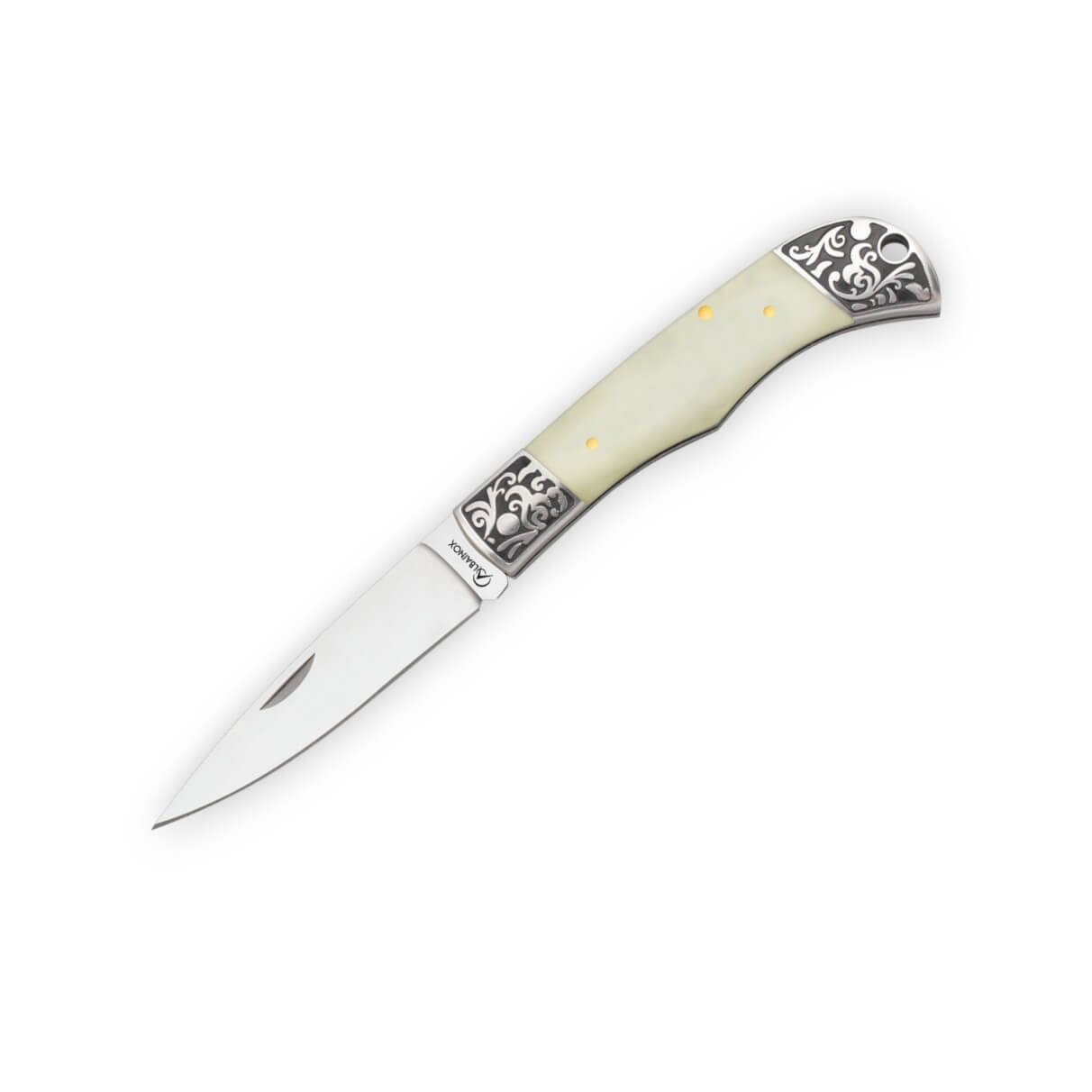 Navaja de bolsillo con mango de acrílico color hueso y hoja de ac...