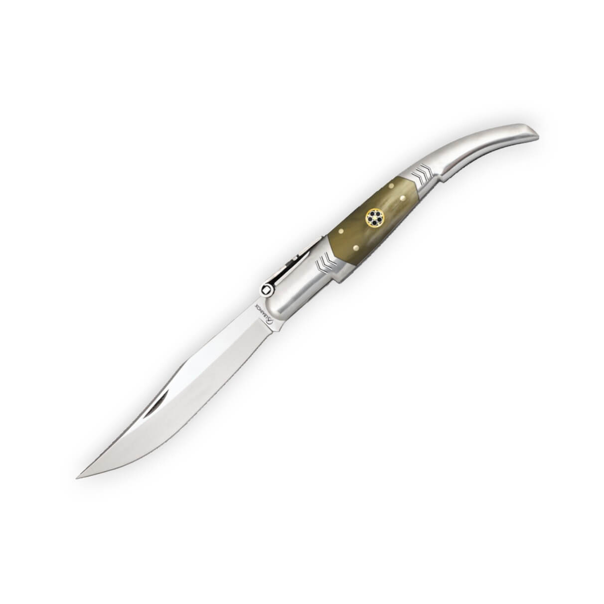Arabic ratchet folding knife with bull horn handle and 10 cm blad...