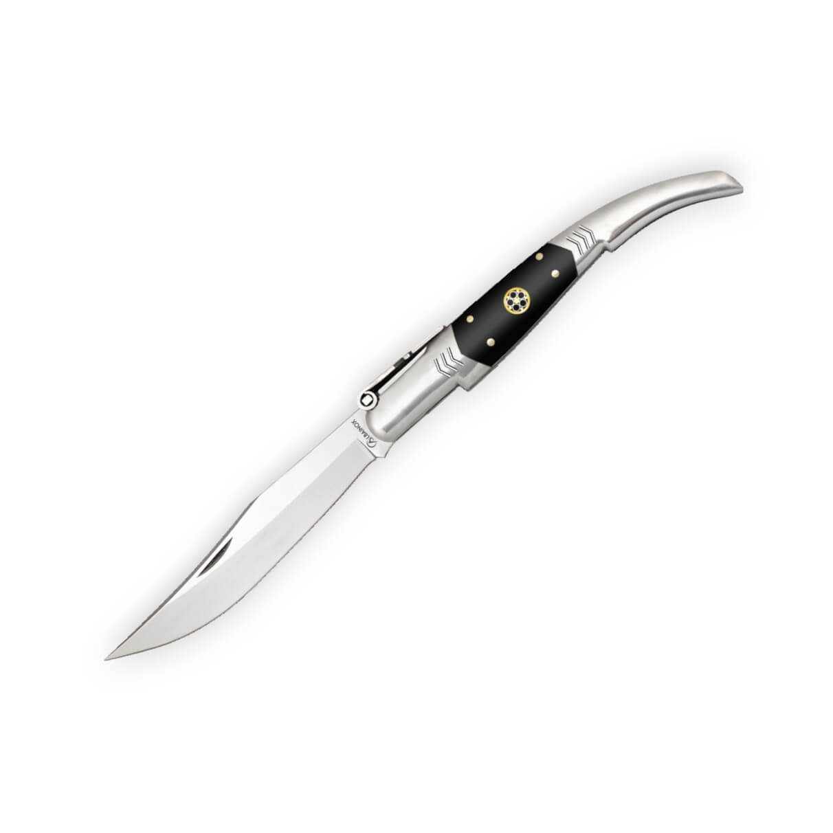 Arabic ratchet folding knife with black stamina handle and 10 cm ...