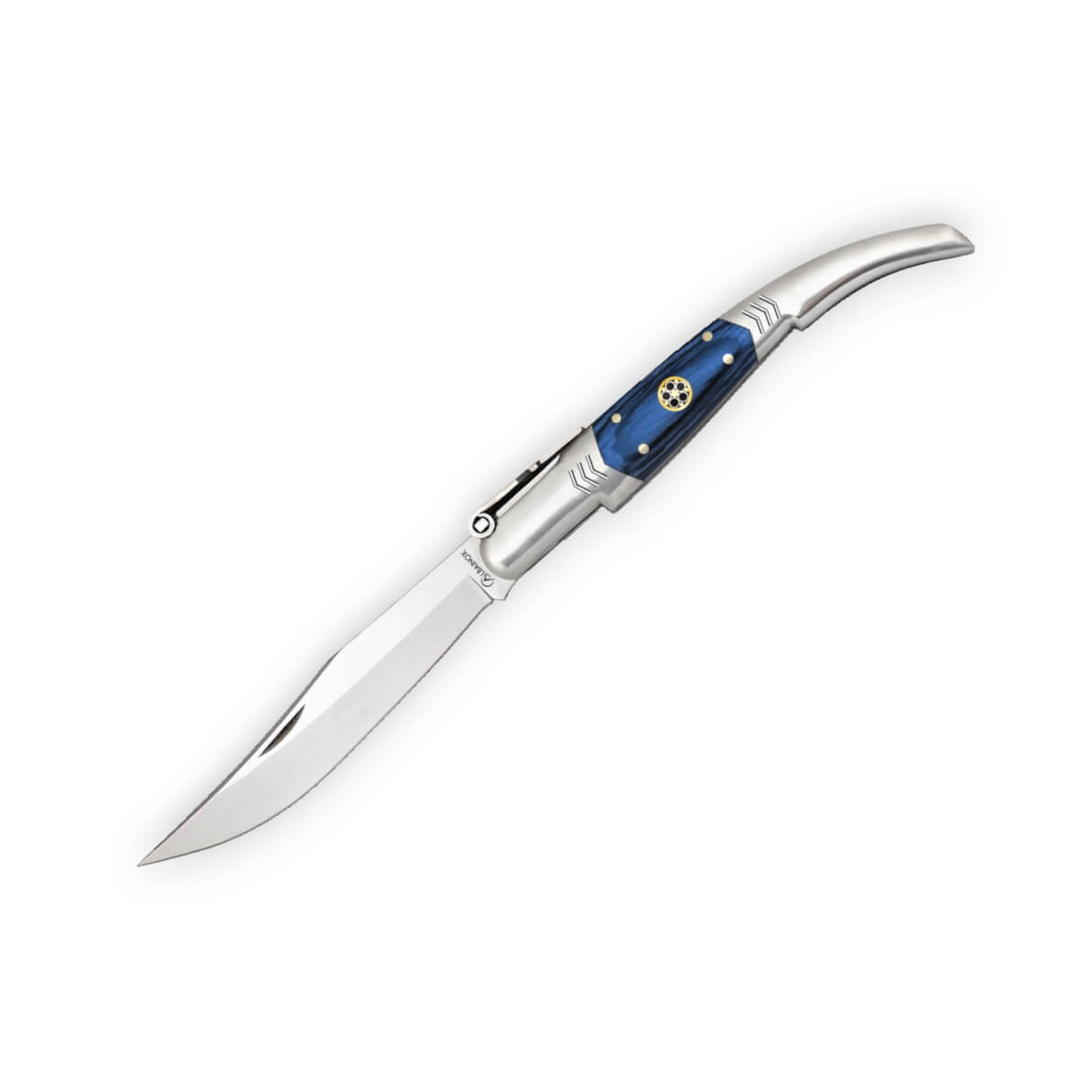 Arabic ratchet folding knife with blue stamina handle and 10 cm b...