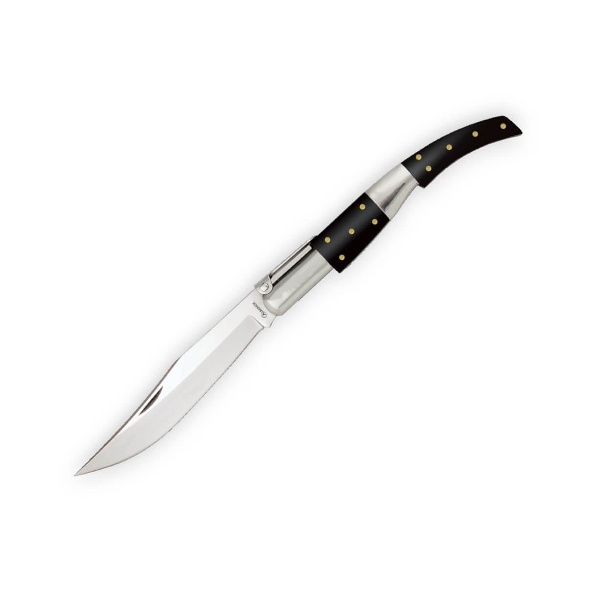 Arabic pocket knife with 10 cm ratchet blade and black stamina ha...