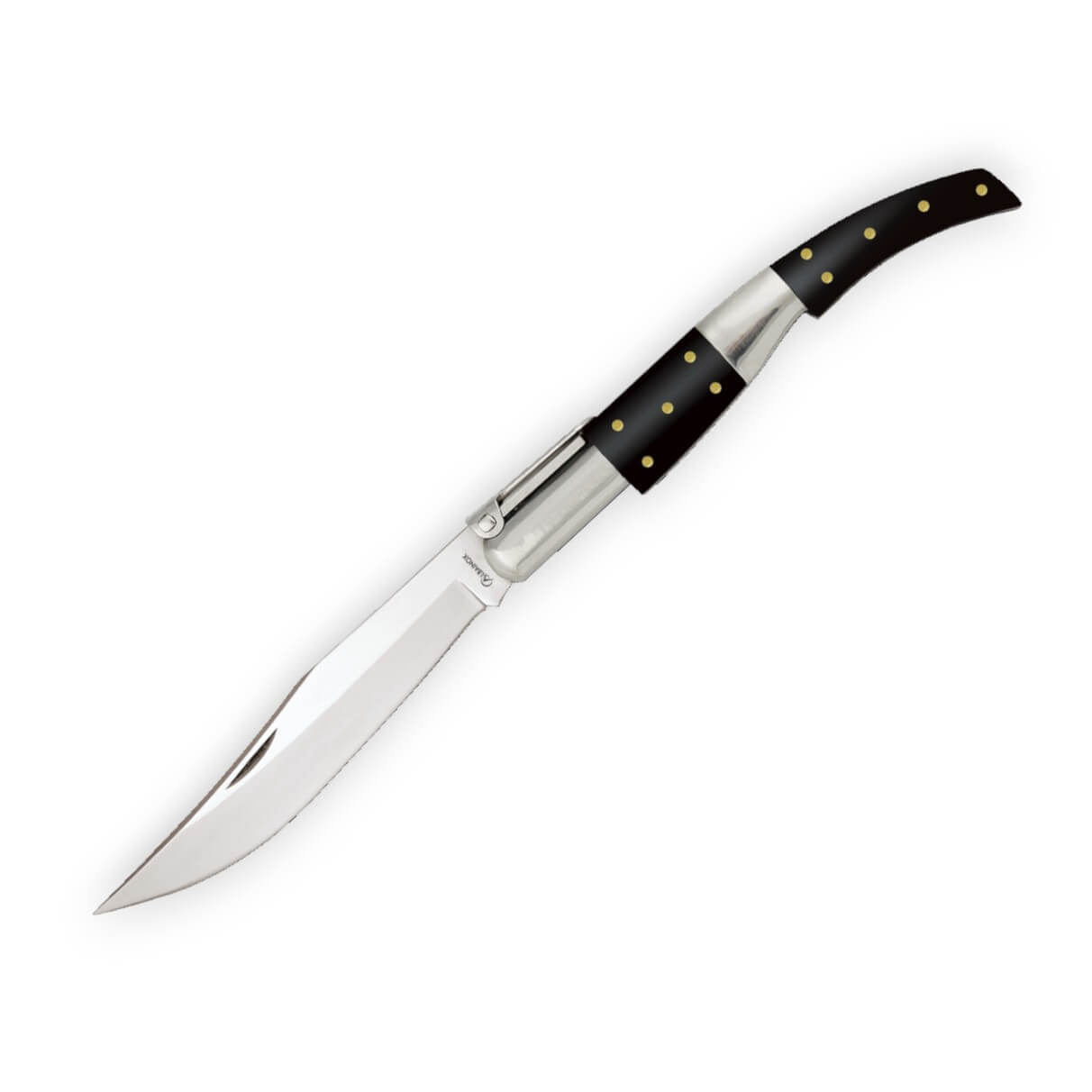 Arabic pocket knife with 12 cm ratchet blade and black stamina ha...