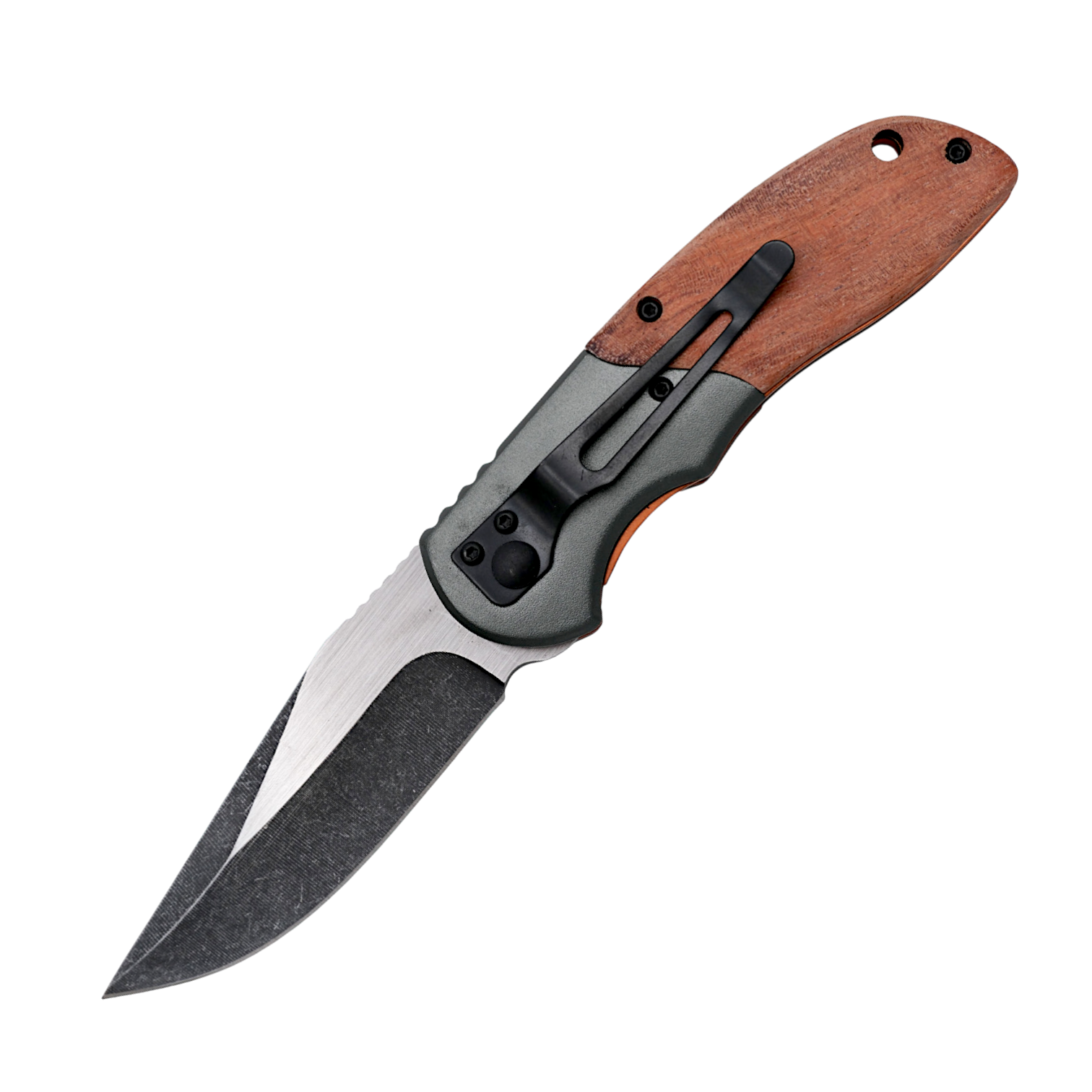 Pocket knife 9,6 cm satin finish 420 stainless steel with eagle head ferrule and decorated wooden handle