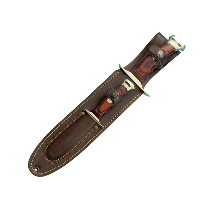 Set 2 cuchillos de caza Muela Bowie con puño de madera prensada coral con hojas de 22 y 10 cm