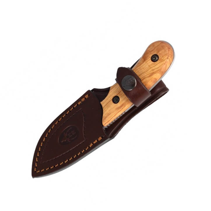 Cuchillo desollador Muela Ibex con mango de madera de olivo y hoja de 7.5 cm
