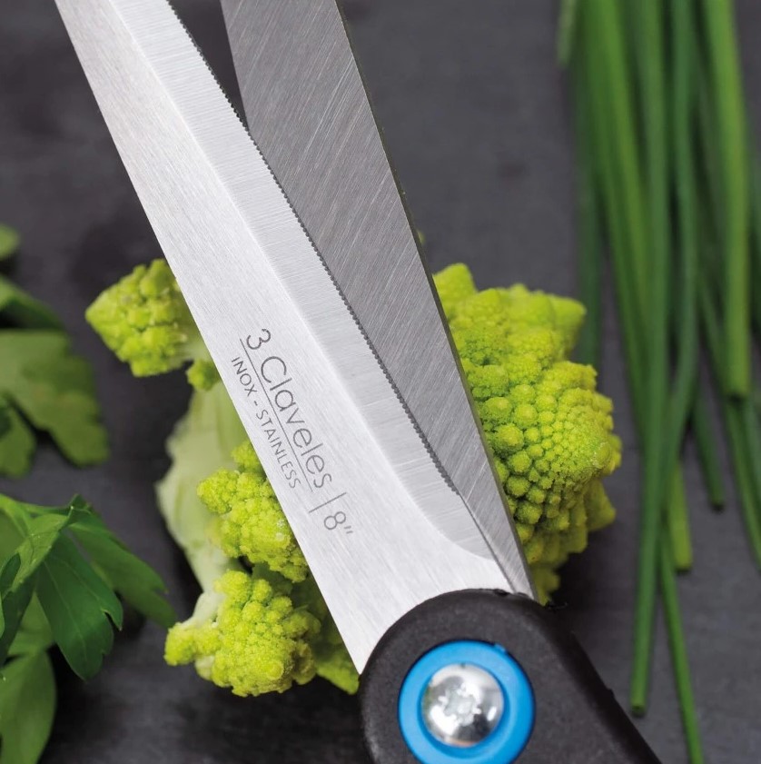 Tijeras cocina 8" con mango ergonómico soft grip azul