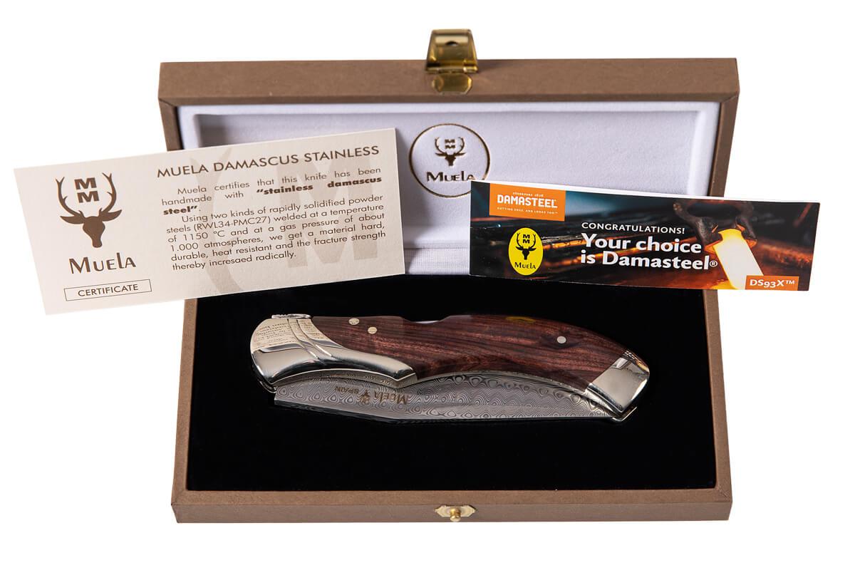 Navaja de colección Muela GL con hoja de acero damasco y mango de palovioleta