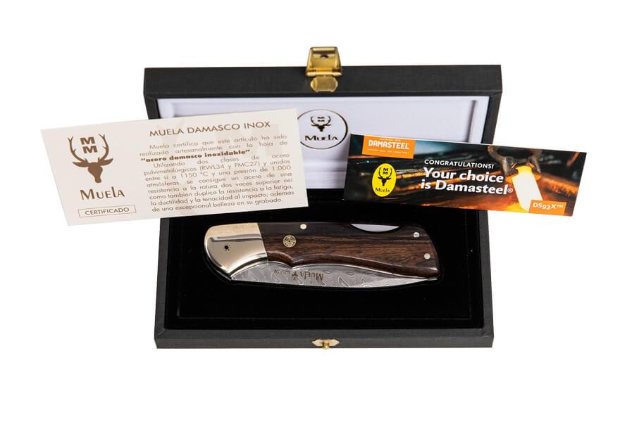 Faca de caça Muela BX com lâmina de aço damasco e cabo de madeira de granadillo