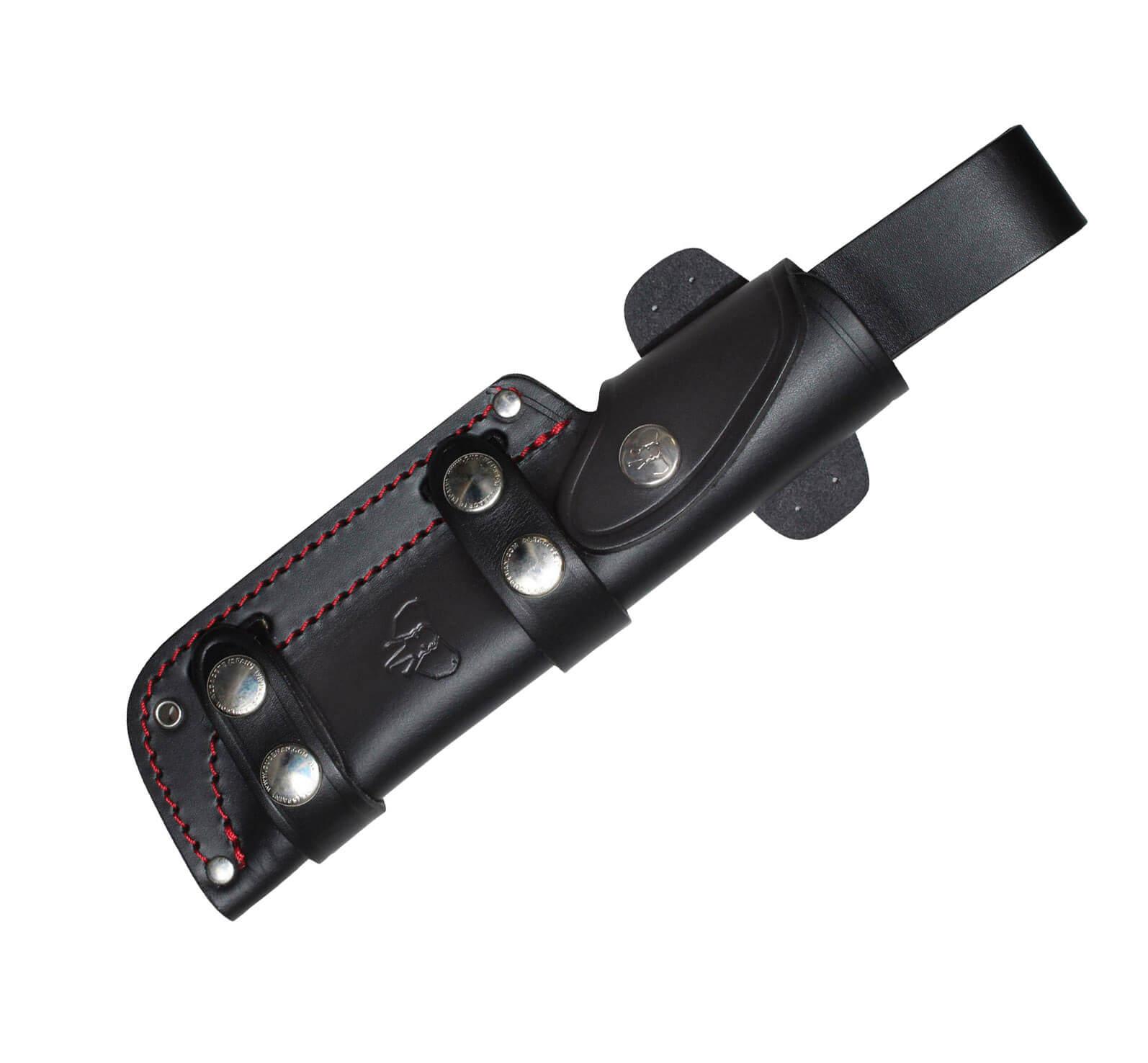 Faca Cudeman MT1. Punho em micarta preta. Estojo de couro