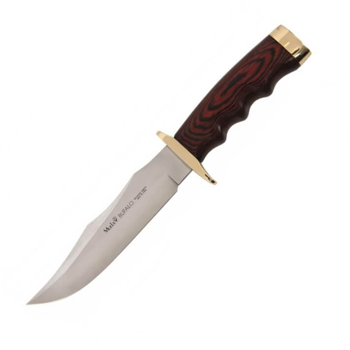 Cuchillo de caza Muela Bufalo con puño de madera roja y alpaca