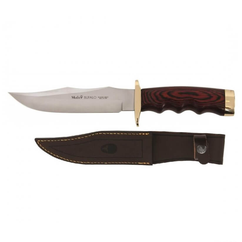 Cuchillo de caza Muela Bufalo con puño de madera roja y alpaca
