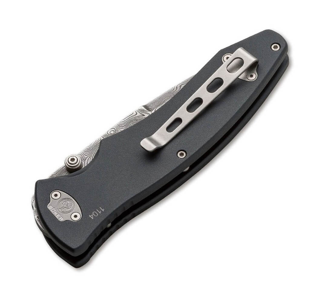 Navaja Boker Tirpitz-Damast con hoja de damasco y mango de aluminio y nogal