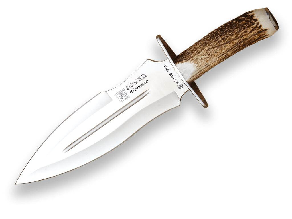 Cuchillo de remate Joker Verraco con puño de asta de ciervo y hoja de 26 cm