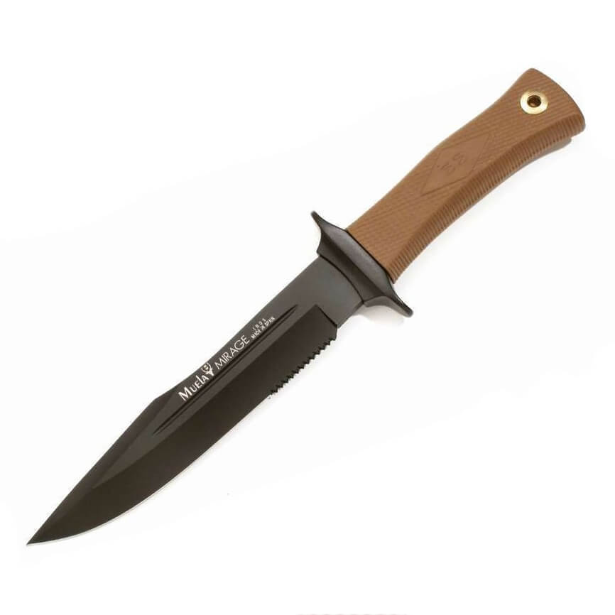 Cuchillo táctico Muela Mirage 18NM con mango de goma marrón y hoj...