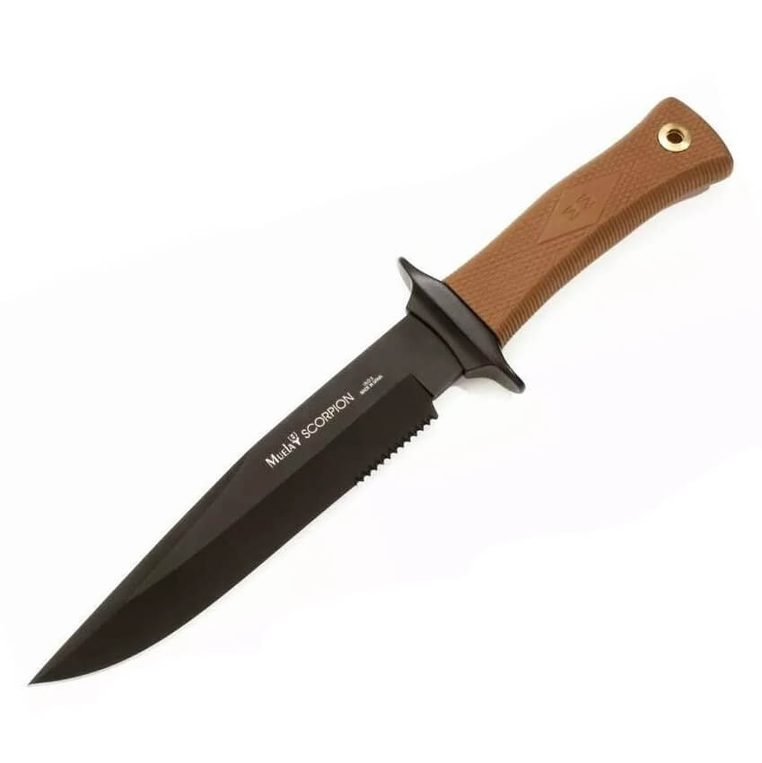 Cuchillo táctico Muela Scorpion 18NM con mango de goma marrón y h...