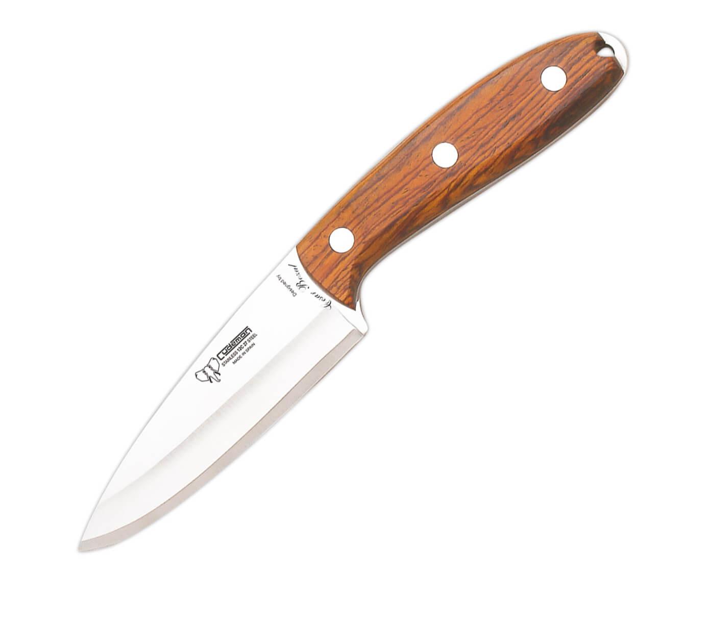 Cuchillo de caza Cudeman Cesar Bozal con mango en madera de cocobolo y hoja de acero Sandvik 12C27