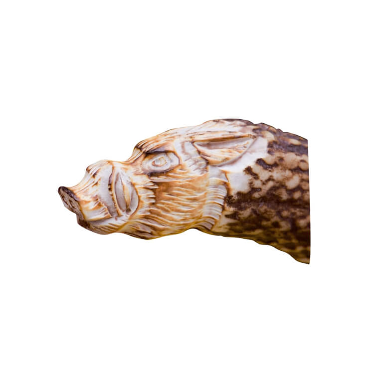 Faca de caça Jabato com cabo de chifre de veado esculpido à mão e lâmina drop point de 14 cm