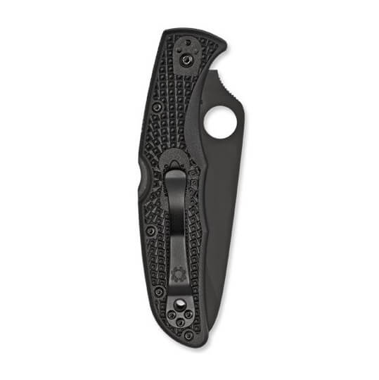 Canivete Spyderco Endura 4 com lâmina VG10 preta com borda meio serrilhada e cabo FRN preto