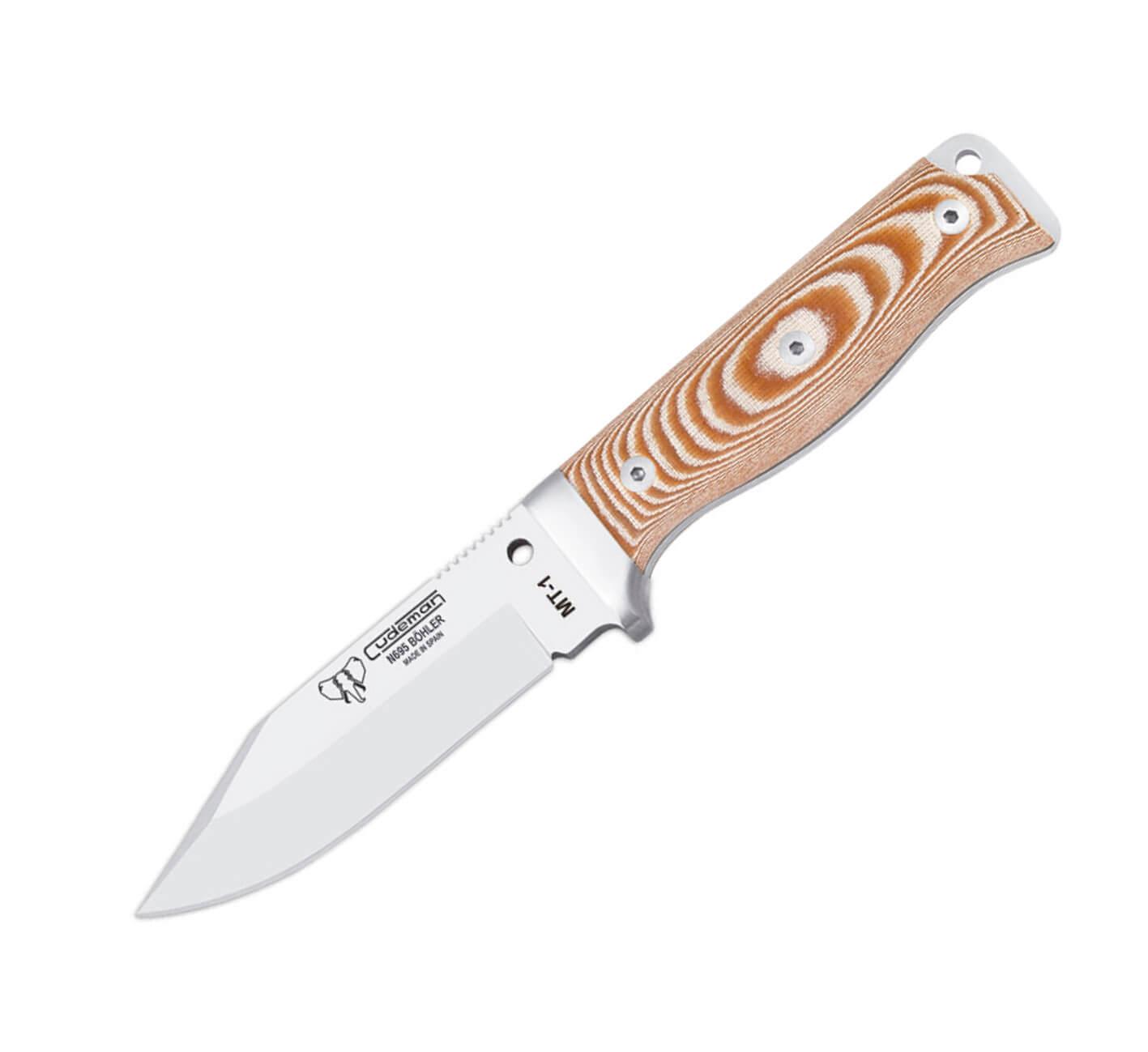 Cuchillo MT1 Cudeman. Mango micarta marrón. Funda de cuero