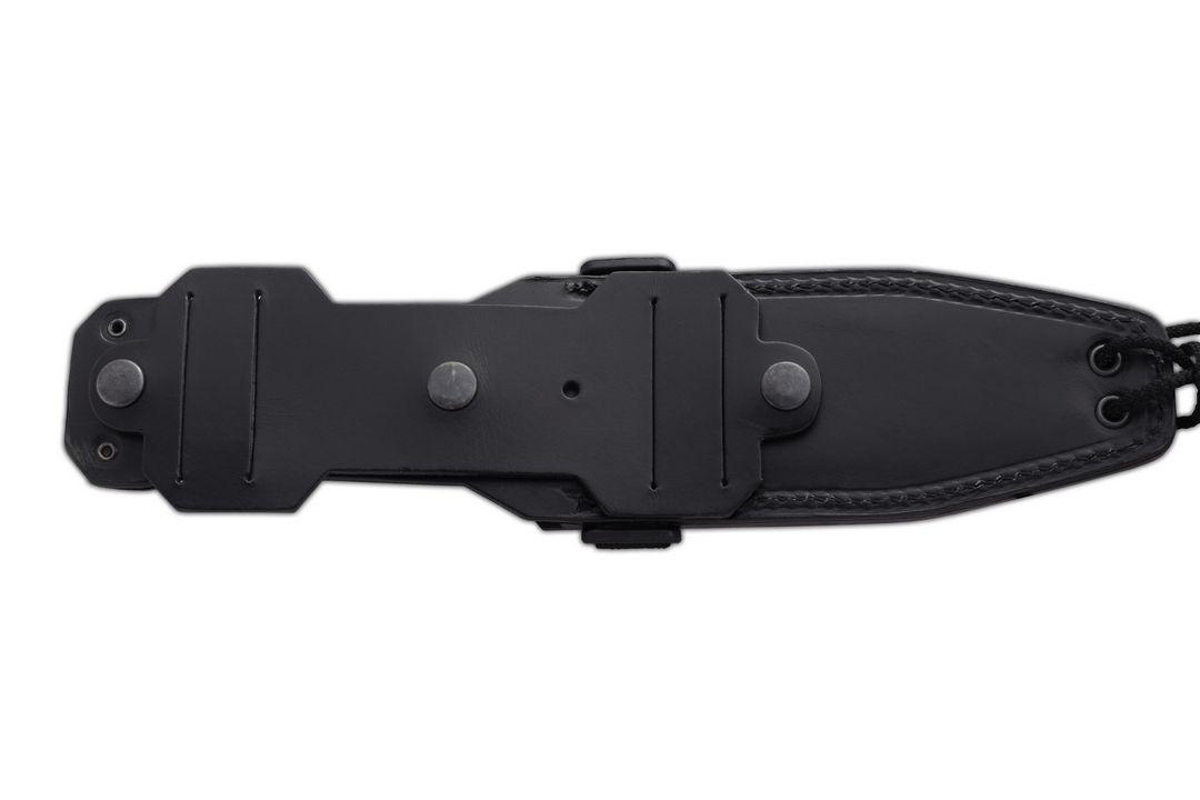 JV Chacal Makro cuchillo bushcraft con mango de micarta negra y funda de piel