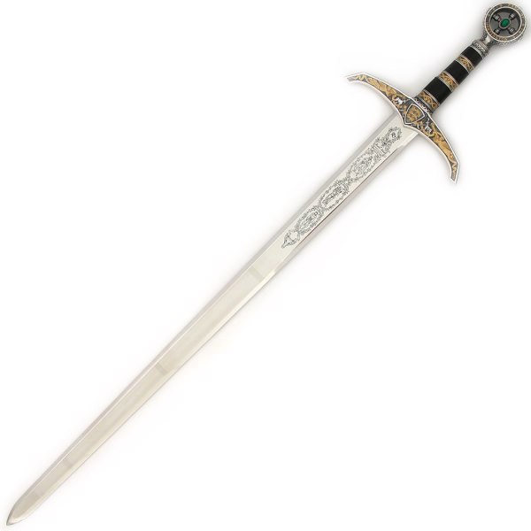 Robin Hood sword with black and silver hilt with gold decorations...