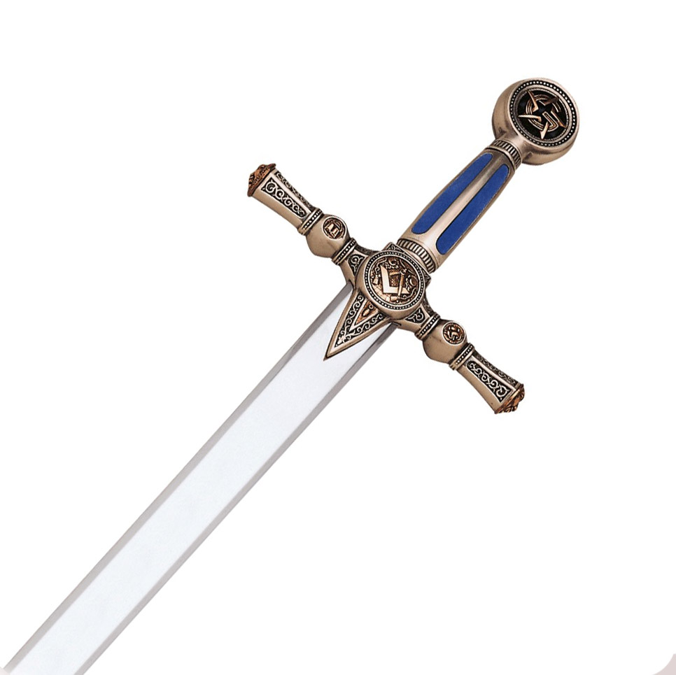 Espada Masónica con empuñadura plateada y azul con grabados 776