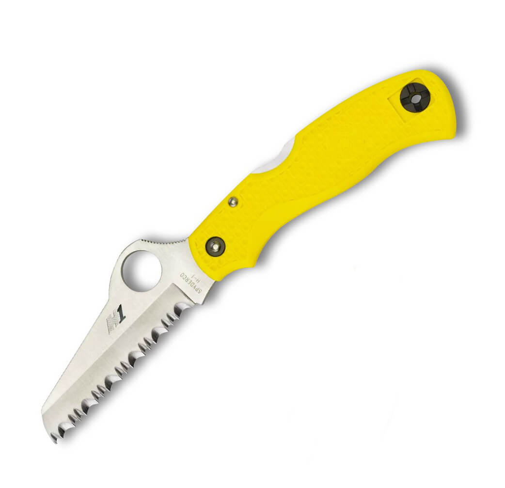 Navaja Spyderco Saver Salt FRN con mango amarillo y hoja dentada