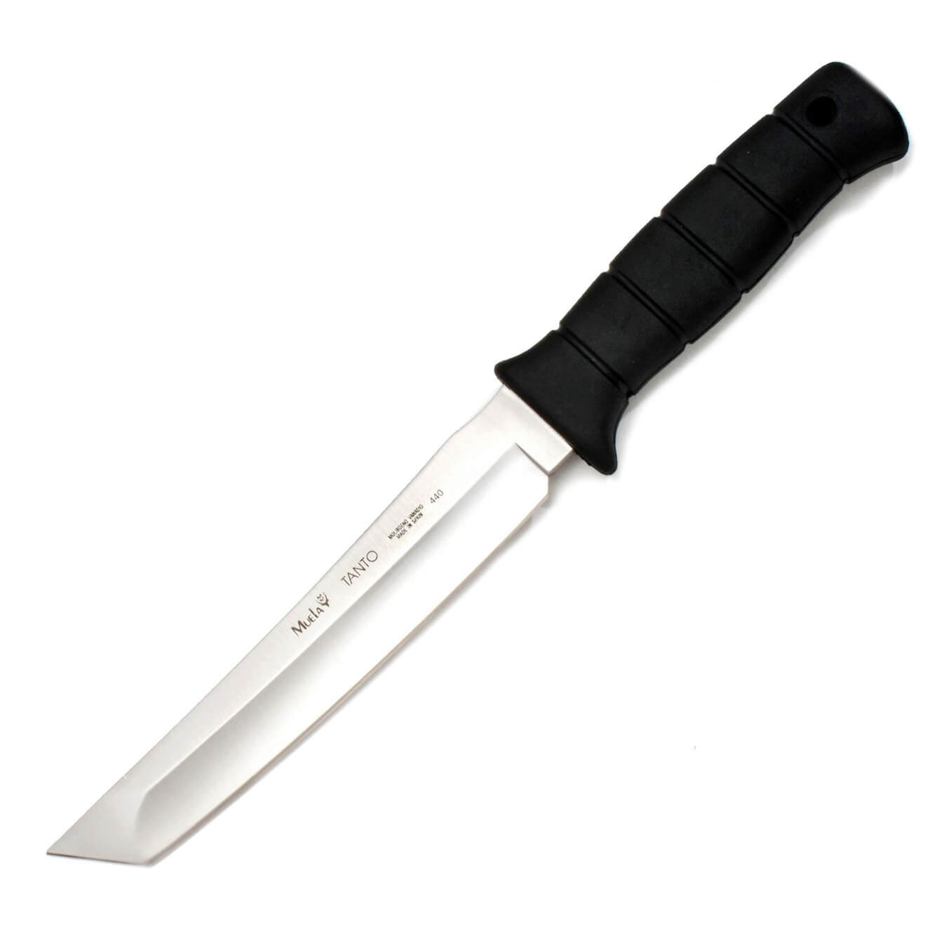 Cuchillo táctico Muela Tanto-19W con mango de goma negra y hoja s...