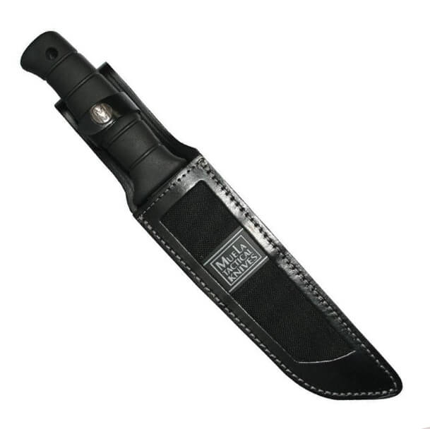 Faca tática Muela Tanto-19W com cabo de borracha preta e lâmina de cetim