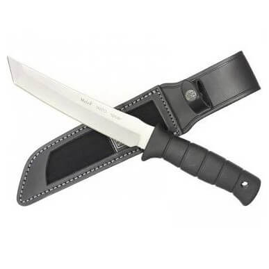 Faca tática Muela Tanto-19W com cabo de borracha preta e lâmina de cetim