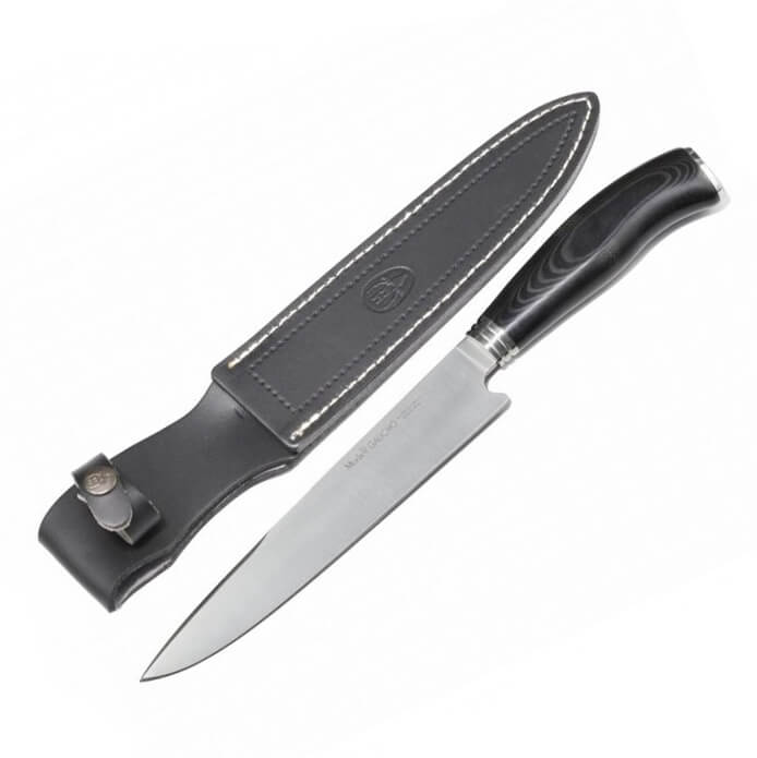Faca Muela Gaucho-20M com cabo em micarta preta e lâmina de 20 cm